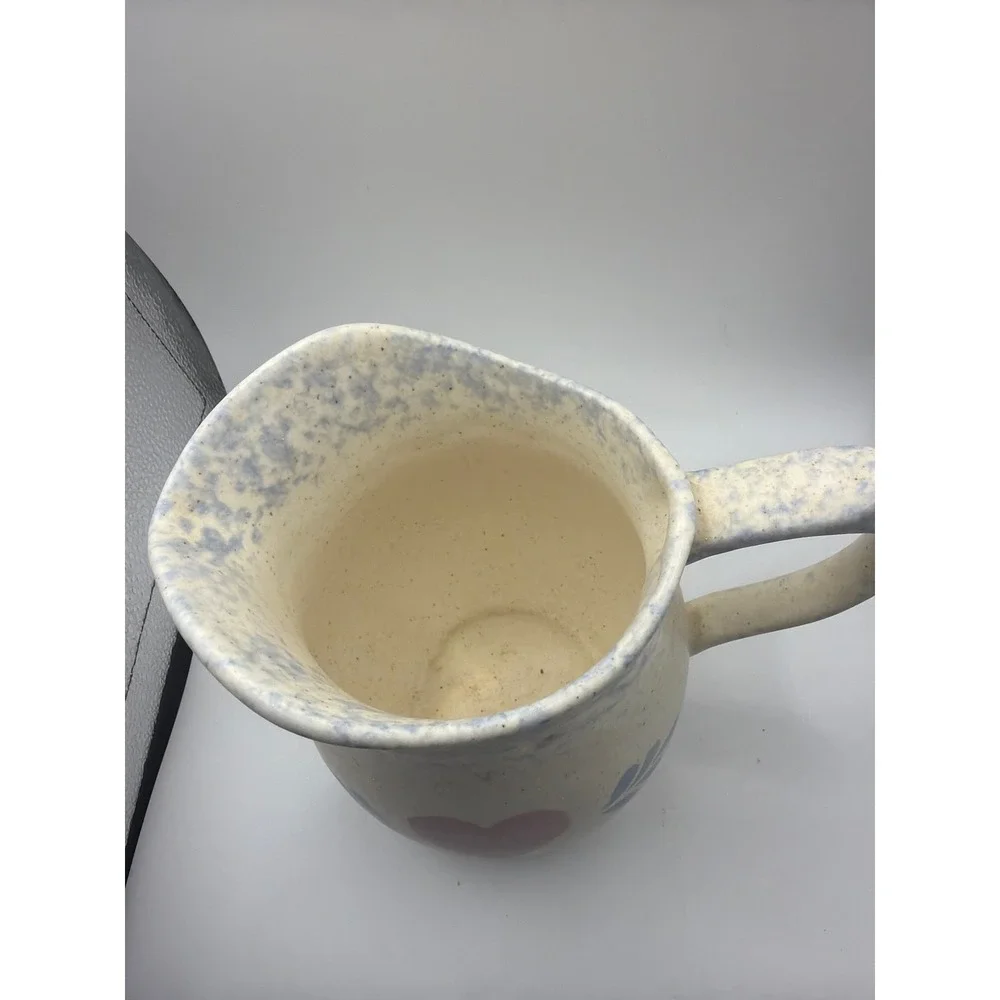 Vintage Heart Ceramic Hand‎ Painted sponge  pitcher cottagecore